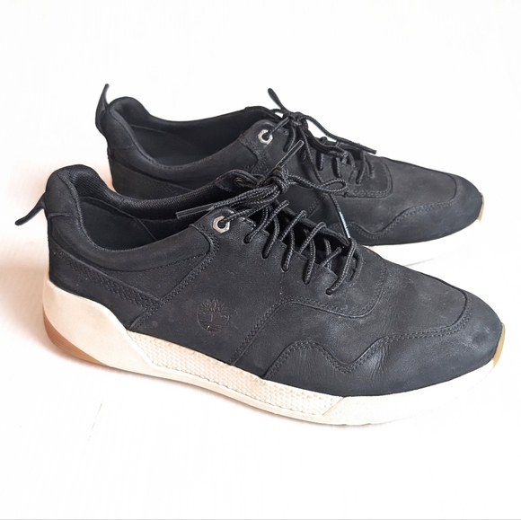 TIMBERLAND women's black leather lace-up sneakers size 8.5 - Picture 1 of 10